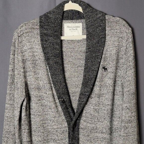 Abercrombie & Fitch Mens Gray Shawl Collar Preppy Cardigan Sweater Small - Picture 3 of 10